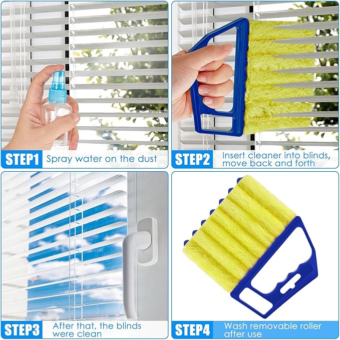 Geiserailie 2 Pcs Window Venetian Blind Cleaner Duster Tool Washable 7 Fingers Dusting Cleaner and Air Vent Shutter Brush Blinds Air Conditioner Fan Duster Dirt Housekeeping Tool (Orange Blue)