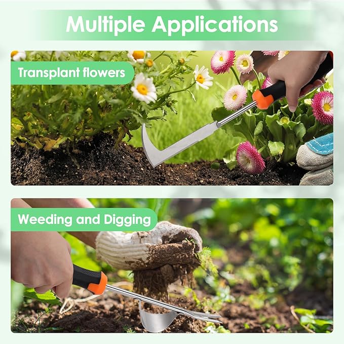 Weed Puller Tool, Set of 3, Rubber Handle Weed Remover Tool, Manual Weeder,L-Shaped Weeding Tool, Thickened Stainless Steel Crack Weeder,Planting and Weeding for Garden, Patio