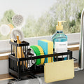 SWTYMIKI Sponge Holder for Kitchen Sink - Sink Caddy with Brush Holder Self-draining Sponge Caddy Organizer with Divider Stainless Steel Kitchen Accessories Storage for Countertop, Black