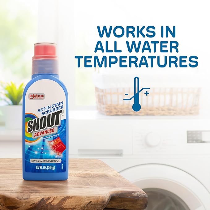 Shout Advanced Stain Remover Gel for Clothes Laundry, Ultra Concentrated Gel with Built-in Scrubber Brush for Deep Set-In stains, 8.7oz