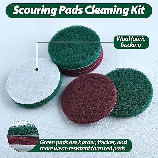 4 Inches Drill Powered Brush Tile Scrubber Scouring Pads Cleaning Kit, Disc Pad Holder with 6 Scrubbing Pads Abrasive Buffing Pads for Kitchen, Bathroom, Grout, Carpet, Tub, Grill, Tile