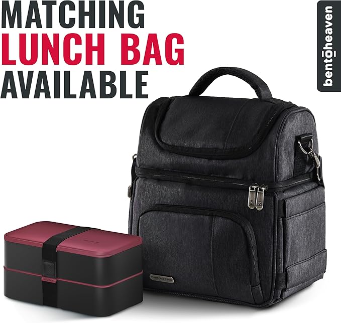 Bentoheaven Premium Bento Box Adult Lunch Box with Compartments for Women & Men, Set of Utensil & Chopsticks & Dip Container, Cute Japanese Kids Bento Lunch Box, Microwavable (Very Berry)