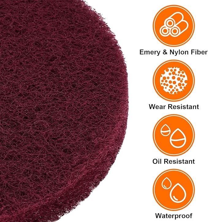 HARFINGTON 20pcs Scrubber Scouring Pads 400 Grits 2 Inch Drill Power Brush Hoop and Loop Surface Conditioning Disc Drill Scuffing Disc Scrub Pads for Home Kitchen Cleaning, Red