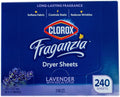 Clorox Fraganzia Fabric Softener Dryer Sheets, Wrinkle Reducing and Anti Static Laundry Dryer Sheets for Great Smelling Clothes, Softens Fabrics, Lavender with Eucalyptus Scent, 240 Count