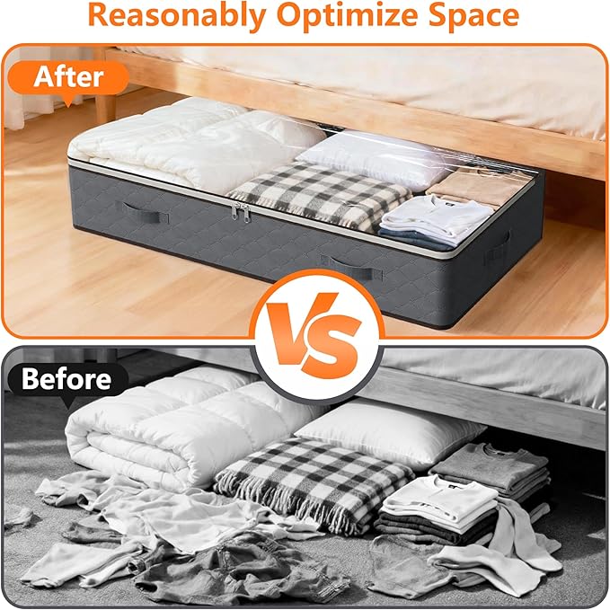 90L Under Bed Storage Containers,4-Pack Closet Organizers and Storage Bins,for Organization and Storage Clothes, Shoes, Blankets & Pillows,Visible Transparent Top Storage Bins with Lids, Grey