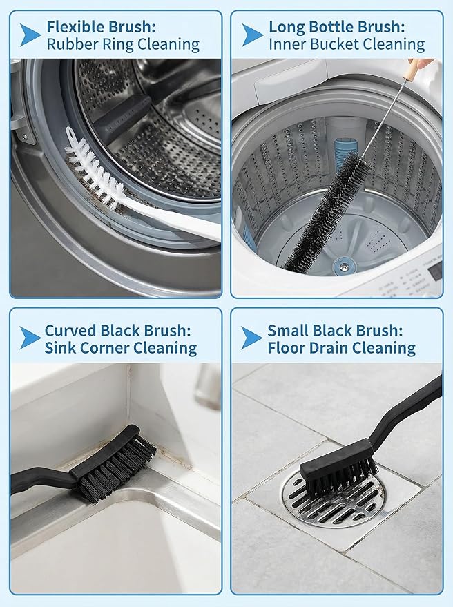 Washing Machine Cleaning Brush Set, Front Load Washer Machine Cleaner Accessories, Drum Laundry Cleaner Brush Household Cleaning Tools for Bathroom, Shower & Kitchen (6 Pcs)