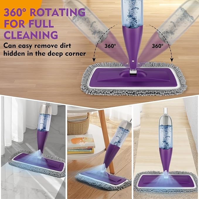 Microfiber Spray Mop for Floor Cleaning with Washable Pads, Dry Wet Floor Mops with with Sprayer and 27 oz Refillable Bottle,Reusable Dust Spray Mops for Hardwood Laminate Vinyl Tile Cleaning