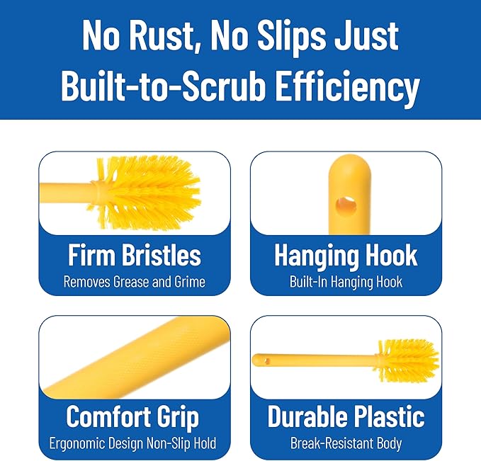 SPARTA Large Water Bottle Brush Ideal for Wide-Mouth Jars, Bottles and Tumblers, Dishwashing Tool with Handle for Home and Commercial Kitchens, Plastic, 12 Inches, Yellow, (Pack of 6)