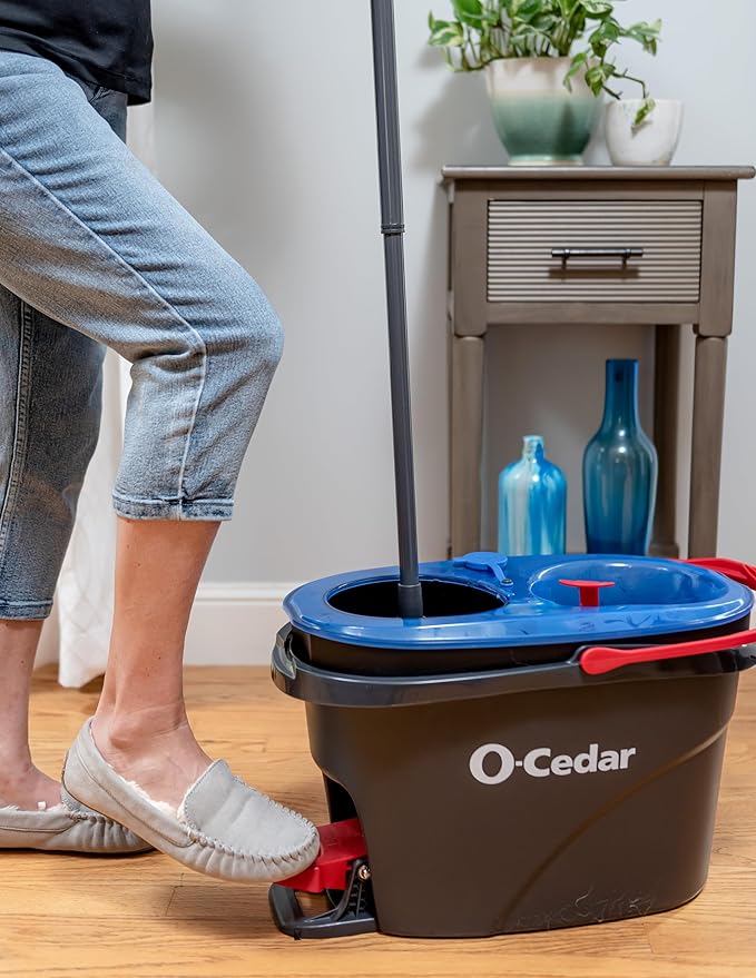 O-Cedar RinseClean Spin Mop & Bucket System + 2 Extra Mop Heads| Clean with Water | Removes 99% of Bacteria