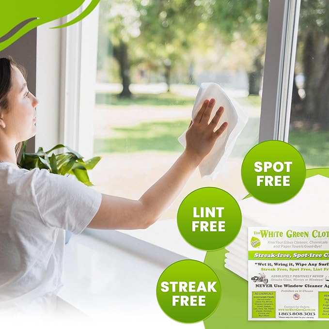 1-Pack Reusable Cleaning Cloth for Streak-Free Windows, Mirrors & All-Purpose Cleaning – Chemical-Free, Absorbent, Non-Abrasive, 16" x 16" White Cleaning Rag, Made in the USA