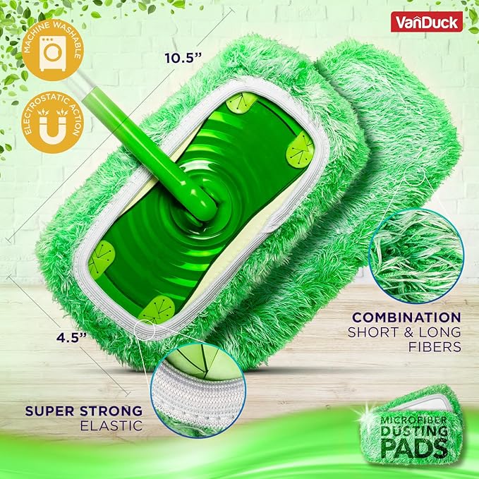 VanDuck Floor Duster Refill Compatible with Swiffer Sweeper (2 Pack) - Microfiber Pet Heavy Duty Dry Cloth Refills - Reusable Mop Pad