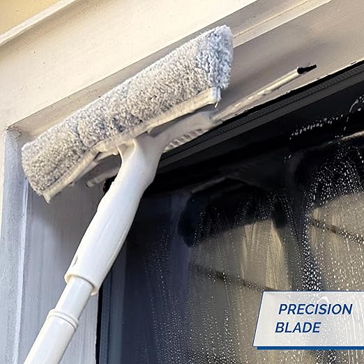 Unger 12” Outdoor Window Scrubber and Squeegee Kit with 5’ Telescopic Pole for High Access, Cleaning Supplies for Mirrors and Glass Surfaces, Machine Washable Sleeve