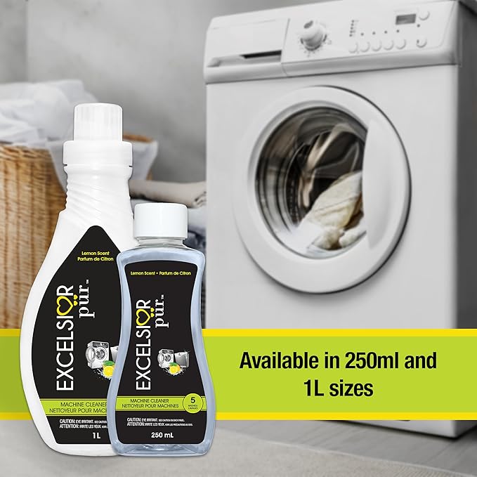 Excelsior Pür System Enzyme-Powered Washing Machine Cleaner Liquid, 250 ml (5 Uses), HE & Standard, Drum & Seal Deep Clean, Residue & Odor Buildup Remover