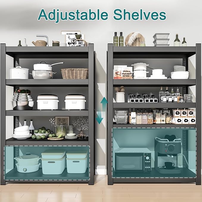 47" W Heavy-Duty Metal Storage Shelving, 5-Tier 3000 LBS Garage Shelves Unit, 71" H Ajustable Industrial Shelf for Garage, Warehouse, Home, Kitchen, Pantry, Office, Black
