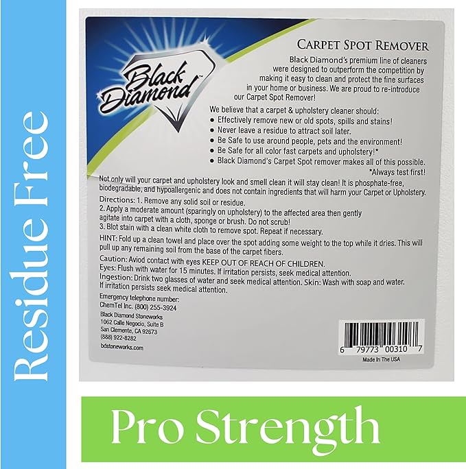 Black Diamond Stoneworks Carpet & Upholstery Cleaner: Fast Acting Deep Cleaning Spot & Stain Remover Spray Also Works Great on Rugs, Couches and Car Seats (1-Gallon)