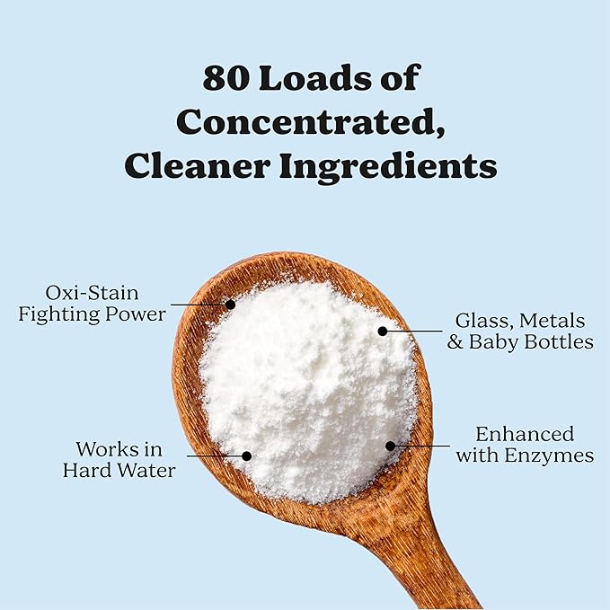Pronounce Dishwasher Detergent Powder - Cleaner Ingredients, Fragrance Free - Ultra Concentrated, Cuts Grease and Grime, Dishwasher Pods Alternative (Residue-Free). (80 Loads, Unscented)