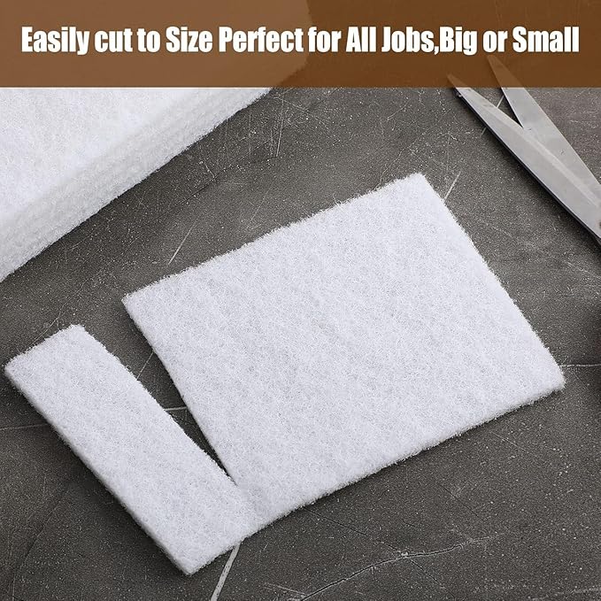 Hoolerry 40 Pcs White Scrub Pads Light Duty Scouring Non Woven Pad Non Scratch Abrasive Hand Multipurpose Scouring Sponge Multi Surface Scrubber Pads for Cleaning Polishing Home(4.5 x 10 Inch,White)