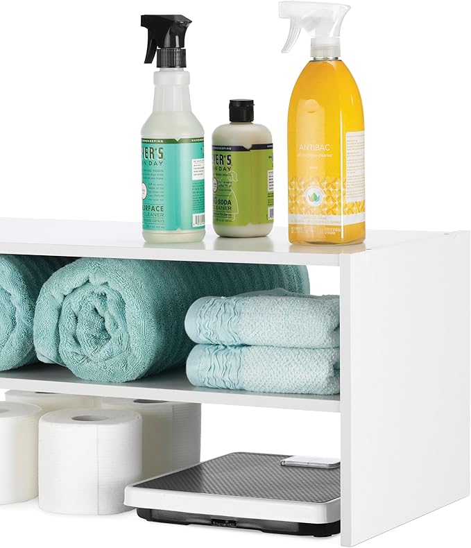 Whitmor Stackable 28" Extra Wide 2-Shelf Storage Organizer,Stackable Wood Combination Shoe Organizer Racks Shelves for Closets, Entryway, Hallway, Garage, White