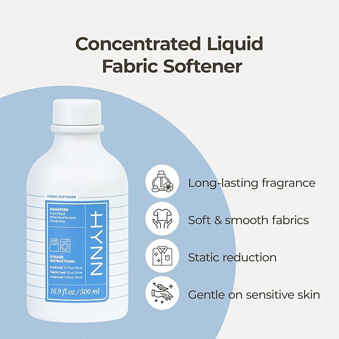 Concentrated Liquid Fabric Softener for Sebsitivbe Skin, Hypoallergenic, White Woody Musk, Long-Lasting Fragrance, Static Reducer & Wrinkle Minimizer, Made in Korea 16.9 fl oz