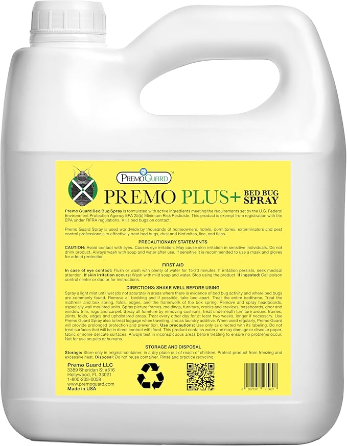 Premo Plus+ Bed Bug Spray Extra Strength – 128 oz – Fast Acting Bed Bug Treatment & Killer – Stain & Scent Free – Child & Pet Safe – Powerful New Stronger Formula – Natural with No Harmful Chemicals
