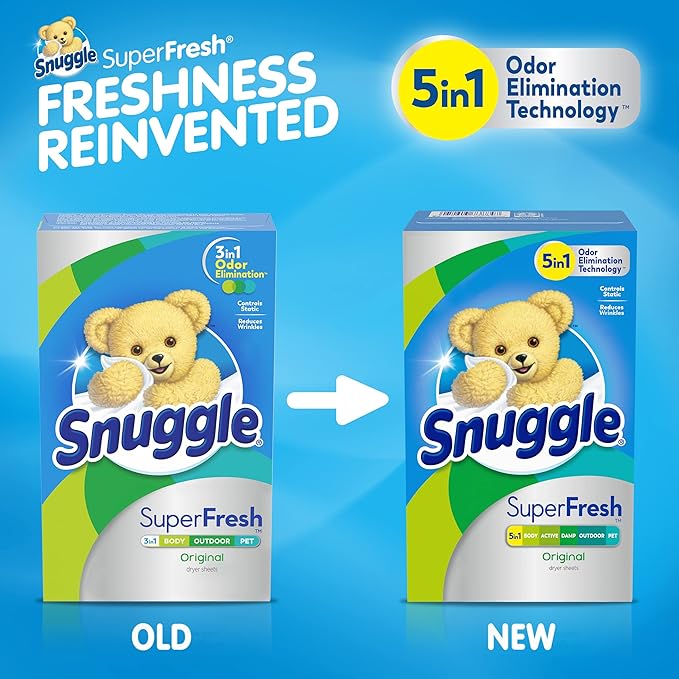 Snuggle Plus SuperFresh Fabric Softener Dryer Sheets with Static Control and Odor Eliminating Technology, Original, 200 Count (Pack of 6)
