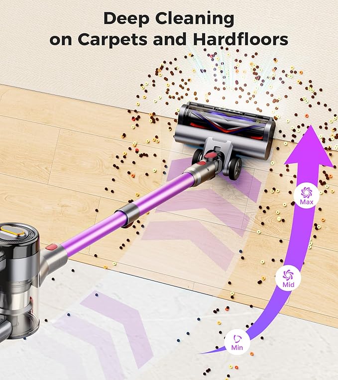 VIAFLY Cordless Vacuum Cleaner, 550W/45Kpa/60Mins Stick Vacuum, Anti-Tangle Vacuum Cleaners for Home with Self-Standing, LDE Display, 8-in-1 Wireless Vacuum for Carpet Pet Hair Hardfloor