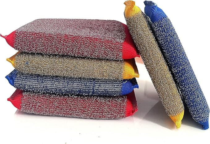 Steel Wool Scrub Sponges – Non-Scratch Microfiber Kitchen Scrubbers for Pots, Pans, and Household Cleaning – Heavy-Duty, Reusable Sponges (Yellow)