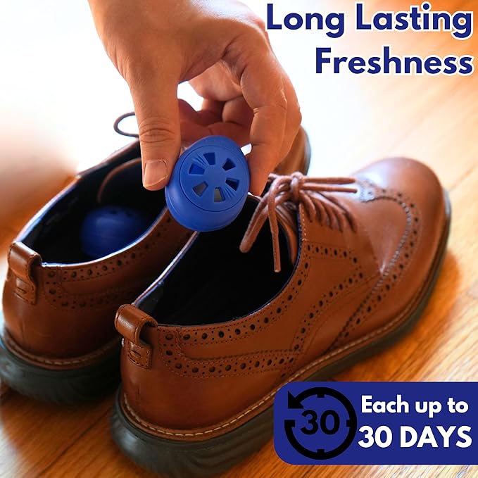 Air Jungles Shoe Deodorizer Balls 12 Ct, Ocean Scent, Odor Remover Balls for Sneakers, Gym Bags, Lockers, Closets, Hampers, and Drawers, Essential Oil Provides Natural Freshness