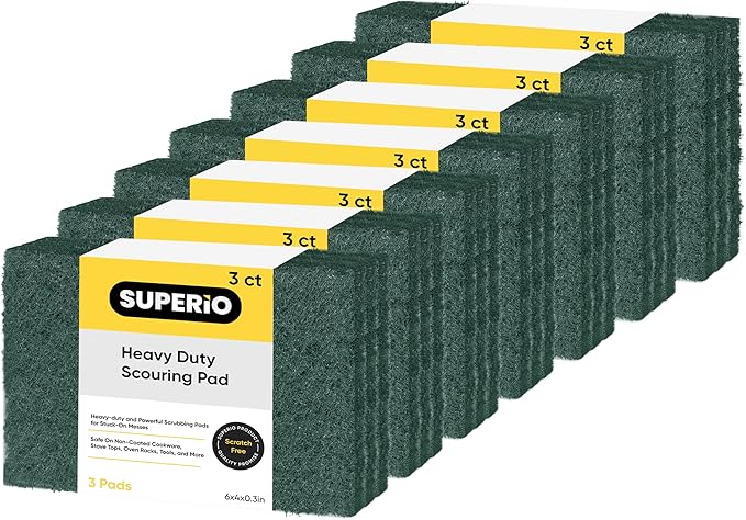 Scouring Pad Non-Scratching Scrubber Non-Scratch Cleaning Scrub Pads Heavy Duty Scouring Pad Reusable Kitchen Scrubbing Pad Pack of 21 Green, by Superio