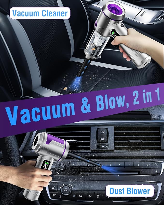 Handheld Car Vacuum Portable Cordless, 22000Pa High-Power Suction Hand held Vacuum Cleaner & Air Duster for Car Cleaning, Home, Office, Pet Hair | Multi-Nozzle, Washable Filter, LED Light