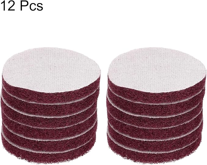 HARFINGTON 12pcs Scrubber Scouring Pads 400 Grits 3 Inch Drill Power Brush Hoop and Loop Surface Conditioning Disc Drill Scuffing Disc Scrub Pads for Home Kitchen Cleaning, Red