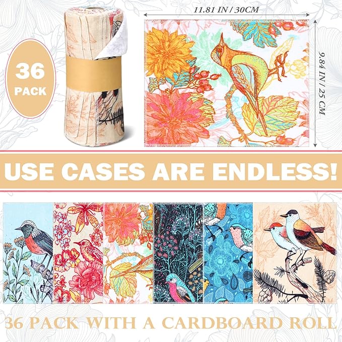 36 Pack Bird Reusable Cleaning Cloths Washable Cotton Kitchen Towels for Home(Multicolor)