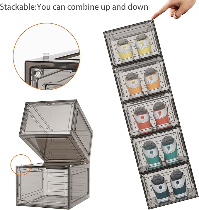HOMIDEC Shoe Storage, 8 Pack Shoe Organizer Hard Plastic Shoe Box, Shoe Boxes Clear Plastic Stackable, Shoe Boxes with Lids for Size 13