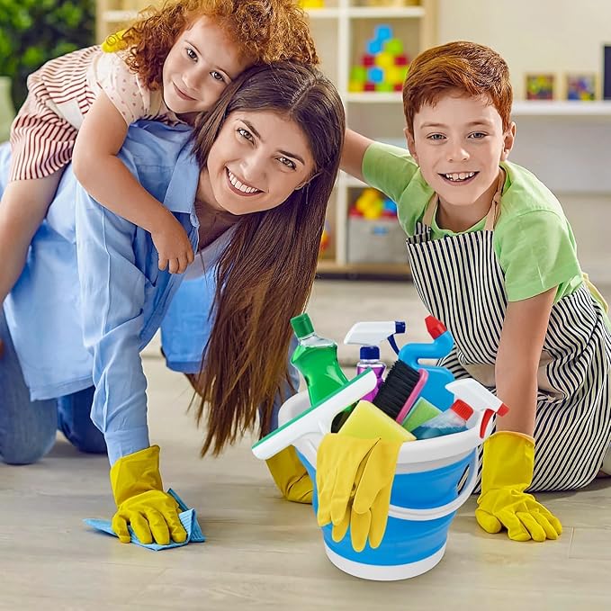 Collapsible Mop Bucket and Ice Bucket-5L(1.3 Gallon) Household Cleaning Silicone Dust Mops Bucket, Portable Bathroom Cleaning Supplies Bucket for Cleaning Caddy Spin Mops for Floor Blue
