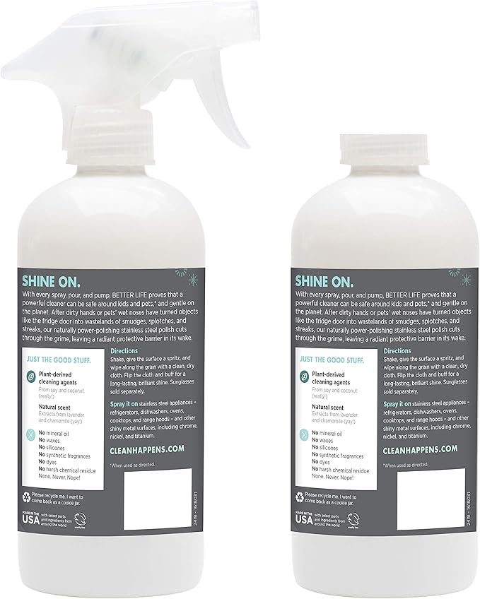 BETTER LIFE Stainless Steel Cleaner - 2 Pack 16 oz Streak-Free Stainless Steel Polish for Kitchen Sinks, Stoves, Metal Appliance, Refrigerator - Removes Grease & Water Stains - Chamomile-Lavender