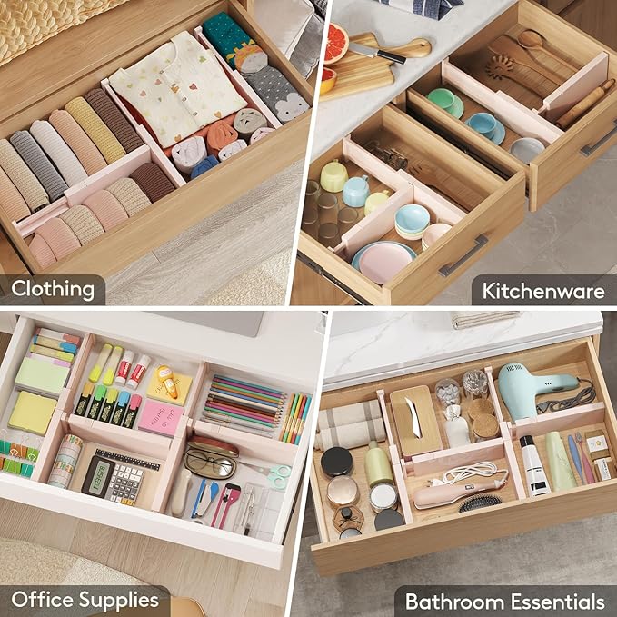 Lifewit 10 Pack 4" High Drawer Dividers 28-43.5cm/11-17" Adjustable Drawer Organizer for Clothes/Utensils, Expandable Drawer Separator in Dresser/Kitchen/Bedroom/Office Organization & Storage Beige
