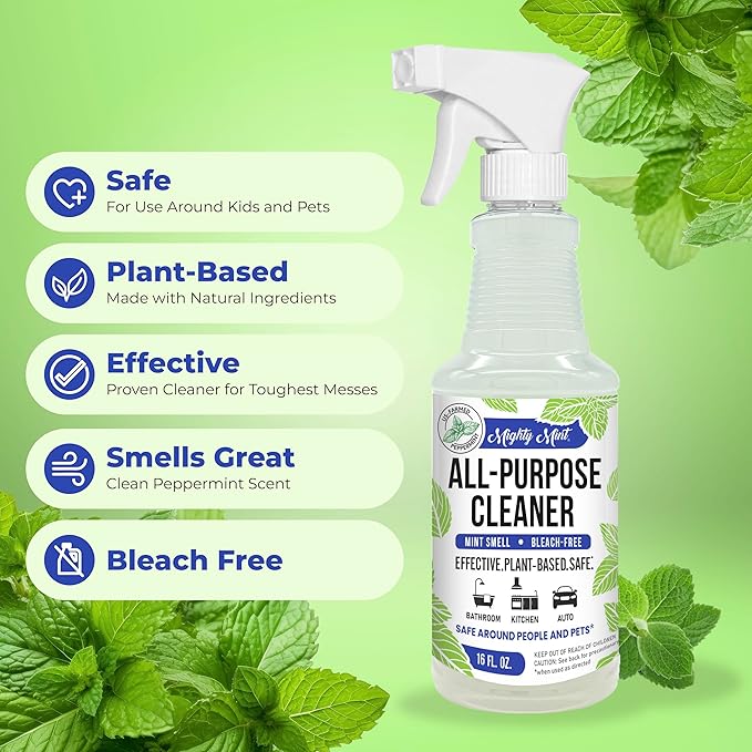 Mighty Mint All-Purpose Cleaner Spray – Plant-Based, Multi-Surface Cleaning for Kitchen, Bathroom & Home – Cuts Grease, Dirt & Grime - Peppermint Scent, 16 oz