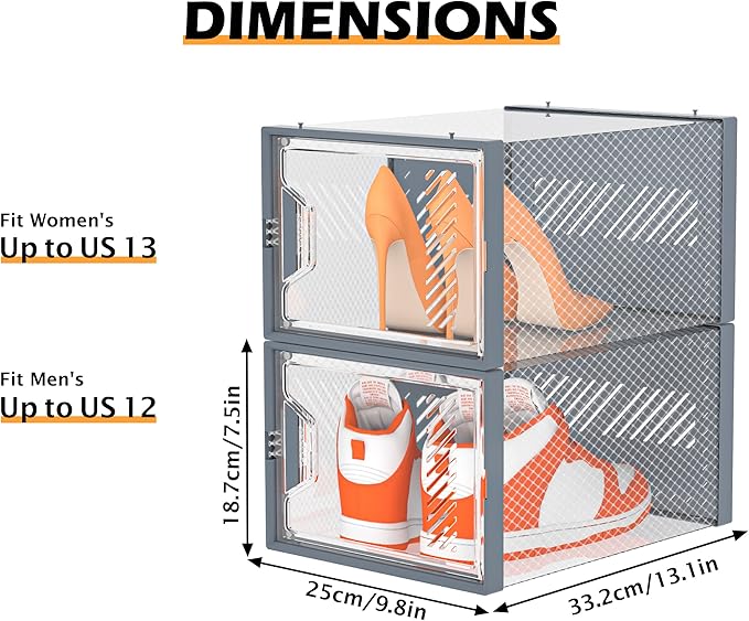 SIMPDIY Shoe Storage, 12 Pack X-Large Shoe Organizer for Closet, Shoe Boxes Clear Plastic Stackable Shoe Storage Boxes for Size 13