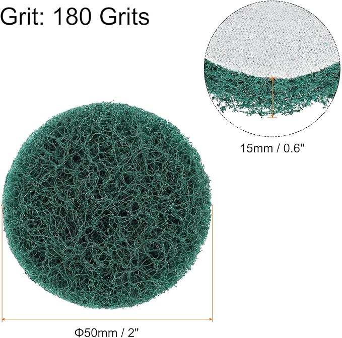 HARFINGTON 20pcs Scrubber Scouring Pads 180 Grits 2 Inch Drill Power Brush Hoop and Loop Surface Conditioning Disc Drill Scuffing Disc Scrub Pads for Home Kitchen Cleaning, Green