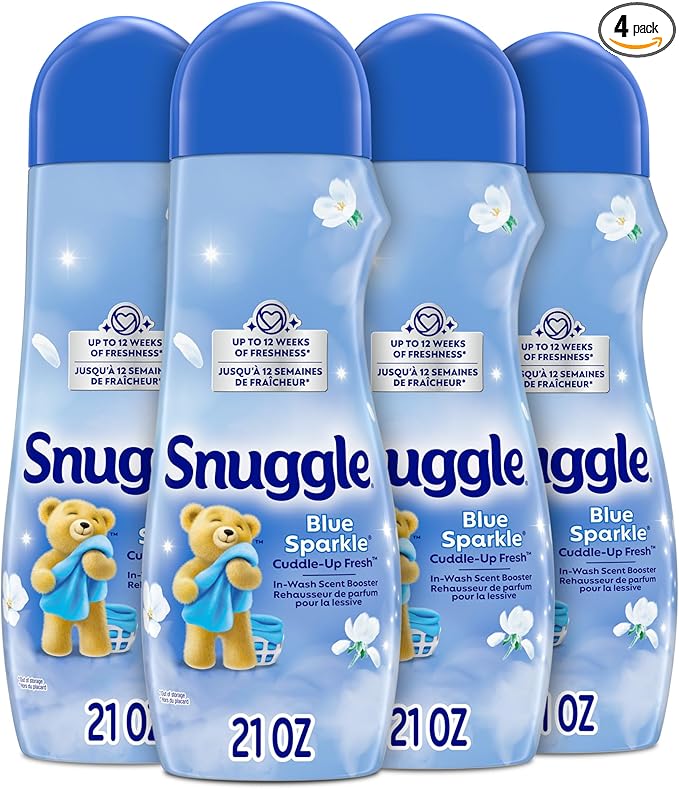 Snuggle In Wash Scent Booster, 21 Oz, Pack of 4, Blue Sparkle, Laundry Beads for Long-Lasting Freshness, Fragrance Enhancer for Clothes, Bedding & Activewear, HE Safe