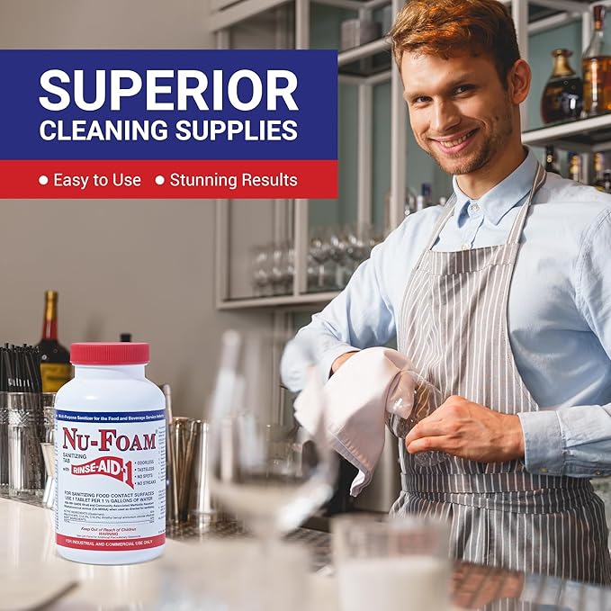 Nu-Foam Glass Washing Powder - Detergent for Bar Glassware – Original Streak-Free Solution - Hand Washing Bar, Tavern, Brewery Supplies - Concentrated 2 Lb Jar