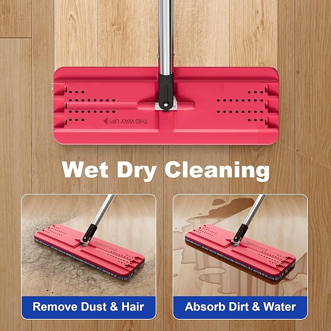 JOYMOOP Microfiber Flat Mop and Bucket System, Mops for Floor Cleaning and Wall Cleaner, Hardwood, Tile, Laminate, Vinyl Floors, Smooth Walls, and Glass Windows - 60" Flat Mop+3 Microfiber Pads[Black]