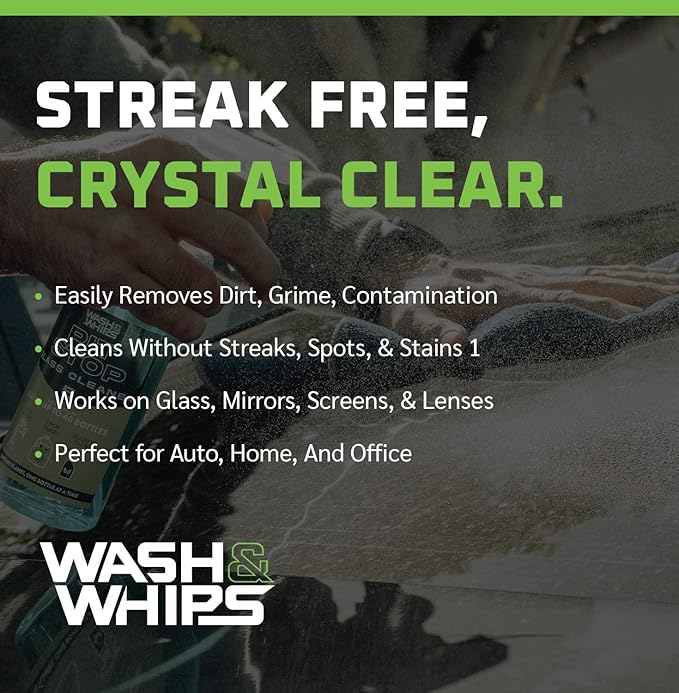 WASH&WHIPS Window, Glass Cleaner Pit Stop Refill Effervescent Tablets – 16 Bottles, Cleans Glasses, Windows, Mirrors,Steel Appliances – Streak-Free, Car, Office, Home & Kitchen