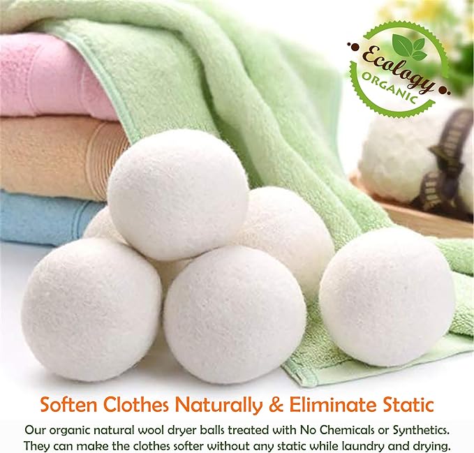 (WB0006-6 Pk Wool Dryer Balls - Premium XL Organic Eco-Friendly Natural Unscented Non-Toxic Felt Laundry Balls, Anti-Static, Chemical Free, Fabric Softener, 100% Natural New Zealand Wool