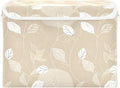 Large Storage Bins with Linen Collapsible Foldable Storage Cubes Fabric Closet Organizer Containers box with Flip-Top Lid for Home Bedroom Office 16.7 x 12.6 x 11.8in (White Line Leafs Ink Beige)