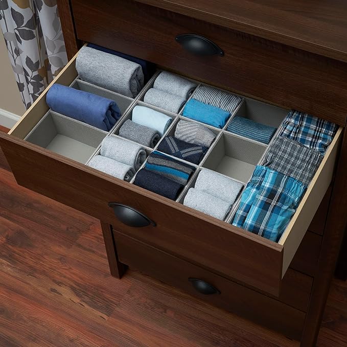 Household Essentials Grey 728-1 Deep 9 Section Drawer Organizer Box for Storage 12 in x 3.13