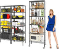 3 Pack Adjustable 6-Tier Storage Shelves with Wheels, 750 lbs Capacity Heavy Duty Wire Shelving Rack, 14" D x 24" W x 71" H Rolling Metal Shelving for Garage, Closet, Kitchen