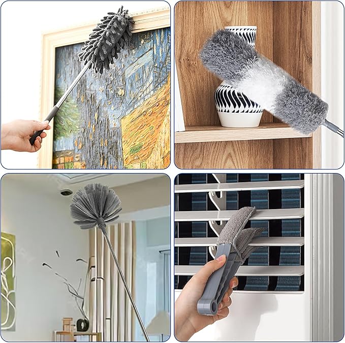Dusters for Cleaning, Feather Duster Set, 10PCS Duster with Extension Pole Up to 100'' - Extendable, Bendable, and Washable for Ceilings, Chandeliers, and Furniture
