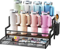 Water Bottle Organizer for Full Stanley 40 oz Tumbler with Handle, 2 Tier Tumbler Organizer for 8 Cups, Kitchen Pantry Organizers and Storage for Owala Stanley Cup Accessories, Brown