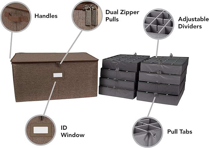 Covermates Keepsakes - Adjustable Zip-Top Storage Box - Configurable FlexGrid Compartments - Heavy Duty Polyester- Reinforced Handles - Stackable Design - Indoor Storage, Brown Heather